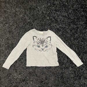Girls Gray Long Sleeve sweater with sequin Cat Design, size 4/6